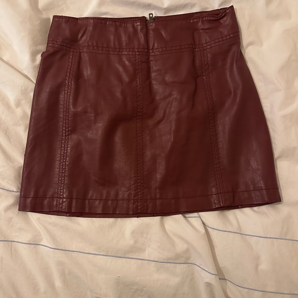 Free People Maroon Leather Skirt